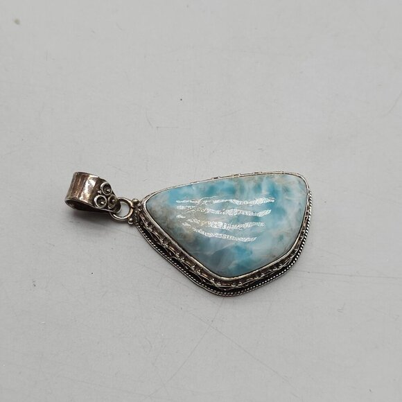 Blue Larimar Sterling Silver Pendant Vintage Dominican 15.88g - Picture 2 of 7
